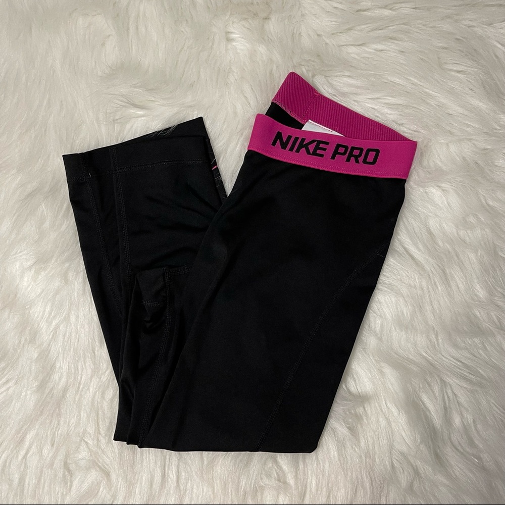Nike Pro Cropped Leggings Hot Pink And Black